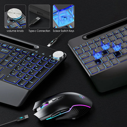 Ergonomic 2.4G Wireless Rechargeable Keyboard Mouse Set For Laptop With Color Backlit Phone Holder Wrist Rest And - product i