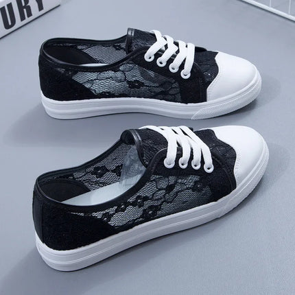 Women's Mesh White Sneakers Fashion Breathable Soft Bottom Vulcanized Shoes Casual Lace Up Walking Flats Zapatillas De Deporte