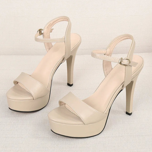 2025 New Concise Platform Women Sandals Soft Leather Sexy High Heels Open Toe Summer Party Shoes Buckle Female Dress Pumps 34-40
