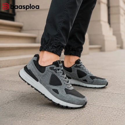 Baasploa Men Casual Walking Shoes Leather Upper Fashion Sneakers Comfort Daily Wear Lifestyle Footwear Classic Sport Shoes