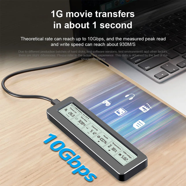 M.2 NVME/NGFF Dual-Protokoll SSD-Gehäuse Visuelles Smart SSD-Gehäuse Gesundheitserkennung USB 3.2 Gen 2 10Gbps Aluminiumlegierung PCI-E Gehäuse