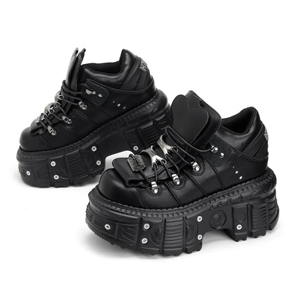 2026  Woman Sneakers New Punk Style Women Shoes Gothic Ankle Rock Boots Lace-up Heel Height Platform Shoes Woman Metal Decor