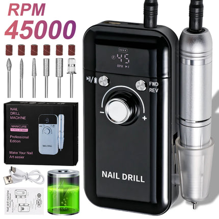 LIMEGIRL, 45000RPM Electric Nail Drill Polisher Rechargeable Portable Electric Nail File Machine Kit for Home Acrylic Gel Nails Polishing