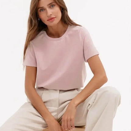 Summer 100% Cotton T-shirt Bottoming Basic Fashionable Solid Short Sleeve Loose Tops Shirts 230g/㎡ Tops