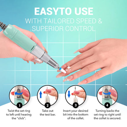 Professional Nails Drill Machine - Electric, Cordless, 35000 RPM, HD Display for Salon & Home Use (Handpiece - Mermaid)