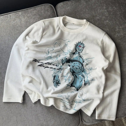 Spring Japanese Anime Printed Hooded Sweatshirt Men American Robot Classic Worn-out Loose Zipper Hooded Cardigan Couple Outfit