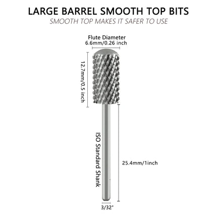 1pc 6.6mm Smooth Top Large Barrel Nail Drill Bits Safety Carbide Bit Milling Cutter For Manicure Remove Gel Accessories