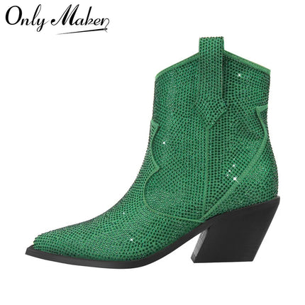 Onlymaker Women  Ankle Boots Chunky Heels  Comfortable Fashion Party Plus Size  Fashion Lady Western Cowgirl Booties