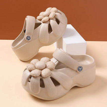 2026 New Women Platform Clogs with Flower Decor,EVA Thick Sole Wedge Sandals Non-slip Breathable Garden Shoes Summer Beach Shoes
