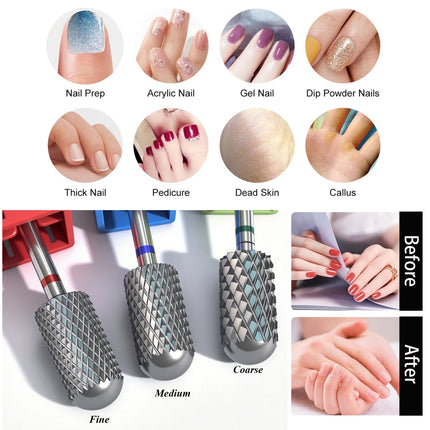 NotNoot Safety Nail Drill Bit, 3/32'' Smooth Round Top Large Barrel Carbide Bits, Suitable for Manicure Pedicure Cuticle Gel Pol