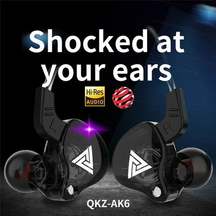 Original QKZ AK6 In Ear Earphone 6 Dynamic Driver Unit Headphone With Mic Stereo Sports HIFI Subwoofer Headset - product imag