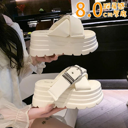 Fashion Women Shoes 8CM Buckle Wedge Sandals Women Outdoor Casual Platform Slippers New Woman Non-Slip Versatile Sandalias Mujer