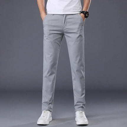 Summer Thin Men's Casual Pants Cotton 7 Colors Classic Style Elastic Straight Slim Fit Business Fashion Long Trousers Male
