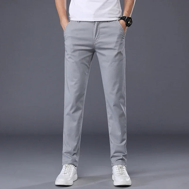 Summer Thin Men's Casual Pants Cotton 7 Colors Classic Style Elastic Straight Slim Fit Business Fashion Long Trousers Male