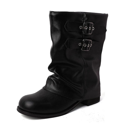 Vintage Thick Heel Women Western Ankle Boots Eelgant Belt Buckle Shoes Ladies Cosy Soft Leather Short Booties