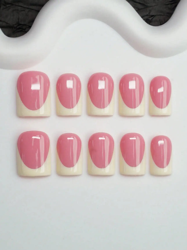 10 puntas de uñas cuadradas Y2K hechas a mano, color nude y beige con diseño de punta francesa, adecuadas para mujeres y niñas, adecuadas para fiestas,