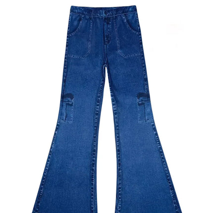 8175 [Printed Pants - Not Faux Denim Fabric][Imitation Faux Denim Flare Pants] Printed Flare Trousers Without Texture