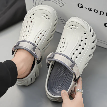 Brand Men's Slip-on Shoes - Soft and Comfortable Holey Shoes Outdoor Waterproof Heightening Cool Shoes EVA Driving Shoe