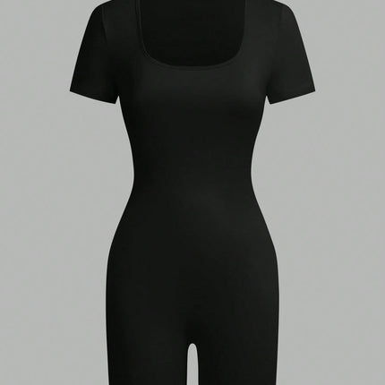American short-sleeved outdoor and sports clothing, yoga integrated sports suit, women's fitness stretchy tight-fitting clothes