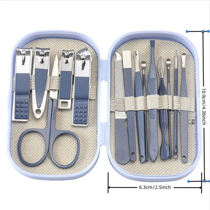 14 Piece Deluxe Manicure & Pedicure Set Pink And Blue Stainless Steel Nail Scissors, Clippers, Ear Digging Spoon for Men & Women