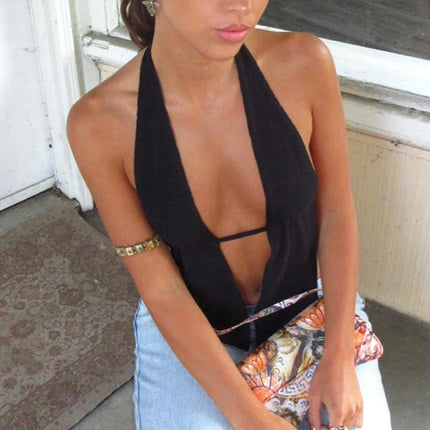 Sexy Summer Fashion Halter Women Tank Tops Solid Color Hollow Out Camisole Crop Tops Backless Bandage Cropped Club Party Camis