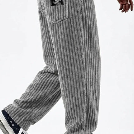 Men's New Fashion Solid Color Ribbed Casual Pants Comfortable Loose Versatile Trendy Minimalist High Quality Streetwear Trousers