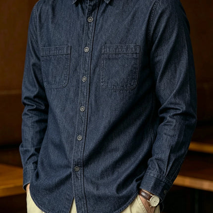2026 Spring Summer New Men Light Business Denim Shirt, Elegant Italian Style Button Down Casual Commute Formal Wear Top