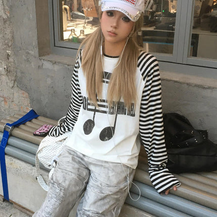 Tonngirls Japanses 2000s T-shirt Women Casual Print Graphic Tops Patchwork Y2k Vintage Grunge Tops American Retro Tshirts E-girl