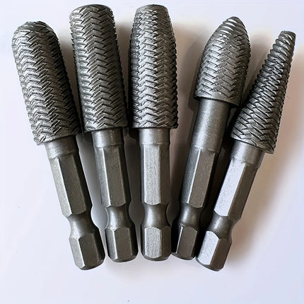 5pcs Hex Shank Rotary Steel File Set for Drilling, Grinding, Sanding & Engraving - Durable Carbon Steel, Dark Gray