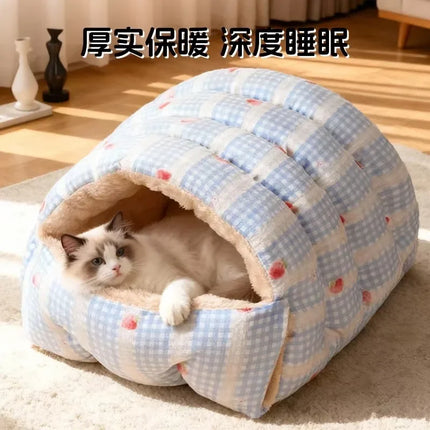 Winter Warm Cat Bed Soft Cozy Semi Enclosed Pet House Indoor Sleeping Nest for Cats Kittens Small Dogs Puppy Kennel