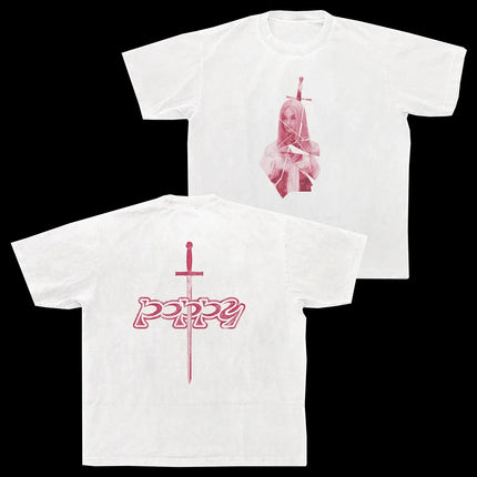 2026 Poppy American Female Singer Graphic Mens Womens Cotton TShirt Streetwear Vintage Fashion Unisex Summer Casual Tee Clothing