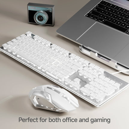 EWEADN Wired Gaming Keyboard and Mouse Set, Silent, Backlight,104 keys Floating keycap All-Metal Panel - product image from B