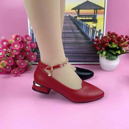 cresfimix sapatos femininas women cute pointed toe light weight comfort anti skid buckle strap square heel shoes & pumps ab578
