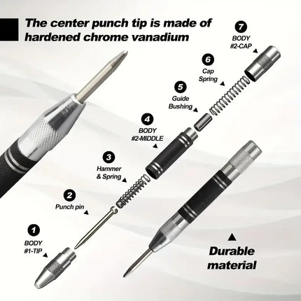 Auto Center Puncher Hole Marker Wood Metal Steel Spring Load Kerner Drill Locator Heavy Duty Punch Carpentry - product image
