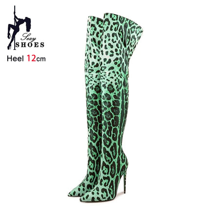 Purple Gradient Leopard Print Long Boots Women Thigh High Elastic Socks Boots 11CM Stiletto Over-the-Knee Spring Autumn Shoes