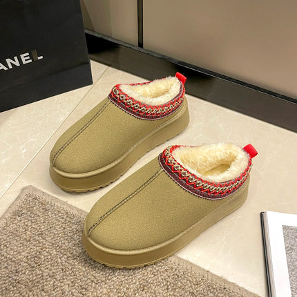 Snow Boots Women 2026 Winter New Short Cashmere Warm Thick-soled Shoes Without Heels Wool Half Slippers Women's Cotton Shoes