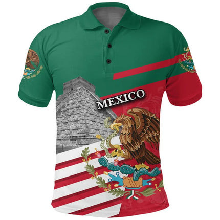 Mexico Flag Map Graphic Polo Shirts For Men Aztec Warrior Eagle 3D Printed Short Sleeves Casual Sport Lapel Tops Oversized Tees