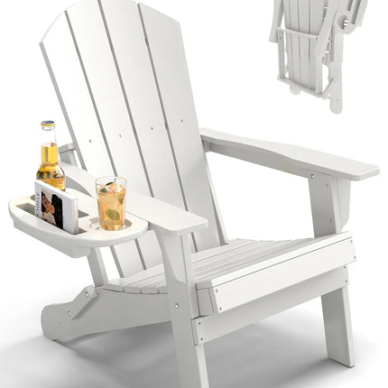 FOOWIN 1/2pcs Folding Adirondack Chair Weather Resistant HDPE Plastic Cup Holder Outdoor Patio Garden Fire Pit Deck Lawn