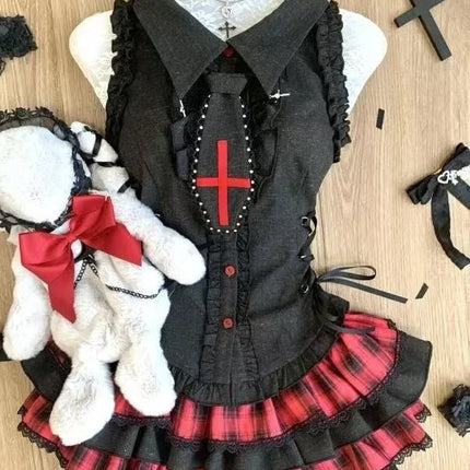 Japanese Cute Slim Women Party Dress Ruffled Lace Chic Bow Long Sleeve Kawaii Sweet Style Set Lightweight Trendy Female Design