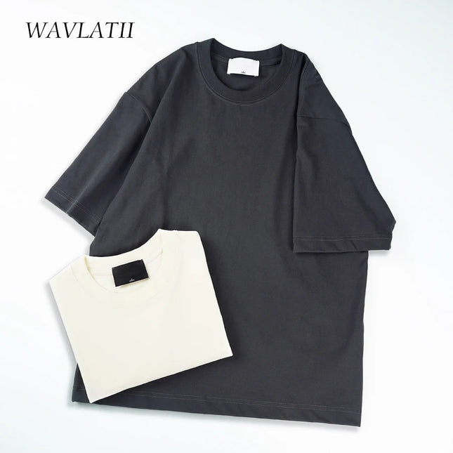 WAVLATII Oversized Sommer T-Shirts für Damen Herren Braun Casual Female Korean Streetwear T-Shirts Unisex Basic Uni Junge Coole Oberteile