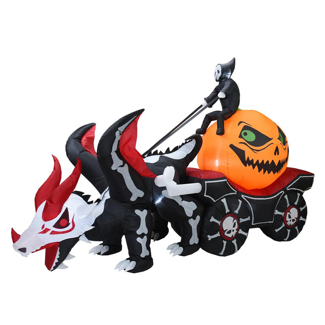 12ft Grim Reaper Dragon Carriage Halloween Inflatable With 3 Led Lights, Outdoor Yard Decoration For Lawn Porch Garden Party Display