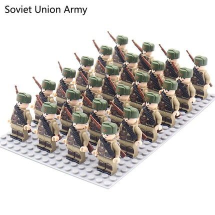 WW2 24pcs/Lot Military Soldiers Building Blocks Set Weapons Soviet US UK China France Army Action Figures Bricks Toys Kids Gifts