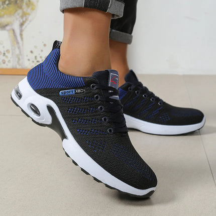 Men's Black Grey Knit Air Cushion Sneakers Breathable Non-Slip Lightweight Casual Running Shoes for Daily Walking Work