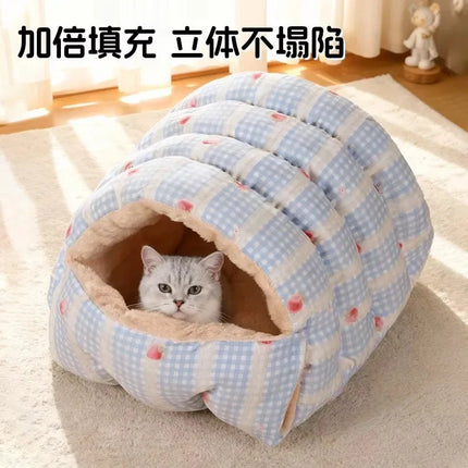 Winter Warm Cat Bed Soft Cozy Semi Enclosed Pet House Indoor Sleeping Nest for Cats Kittens Small Dogs Puppy Kennel