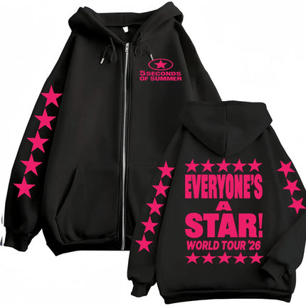 2026 5 Seconds of Summer Everyone's A Star World Tour Zip Up Hoodies Men Women Harajuku Hip Hop Gothic Jacket Sweatshirt Hoodie