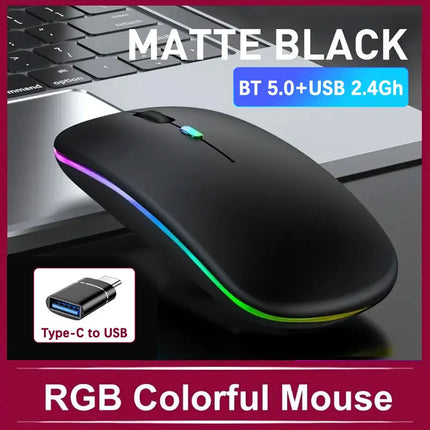 Wireless Mouse, Ultra-Thin Silent Rechargeable Mouse, 2.4G+BT5.2 Portable USB Optical Mouse,Suitable for Tablets/Computer/Laptop