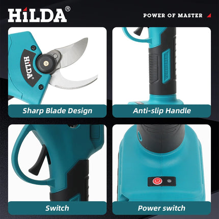 HILDA Brushless Electric Pruning Shears Cordless Fruit Tree Branches Scissors Power Tool For Makita 18V Battery