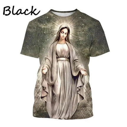 Virgin Mary T Shirt Goddess of Mercy 3D Print T-Shirt Christian Blessed Jesus God Tee Shirts Womens Clothing Unisex Short Sleeve