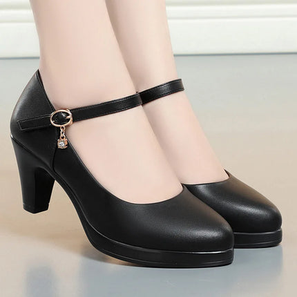 6.5cm Breathable Fashion Soft Leather Silver Red Wedding Shoes Woman Med Block Heels 2026 Platform Pumps Women for Office Mom