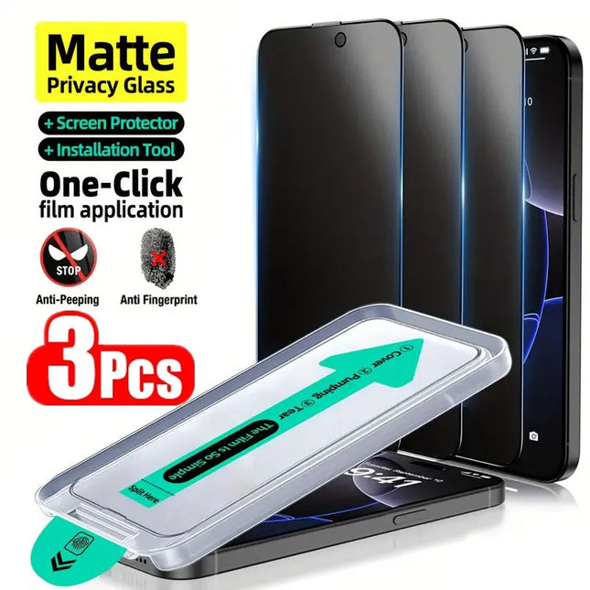 3 Stück Oleophob Staubfrei Einfache Installation Matte Sichtschutzfolie für iPhone 16 15 11 12 13 14 Pro Max Plus XS 17 Glas
